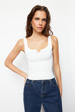 Ekru Crop Basic Top Triko Bluz TWOSS24BZ00269 - Trendyolmilla фото 3