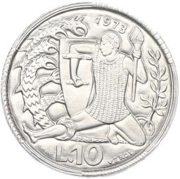 Монета 10 лир 1973 года Сан-Марино
