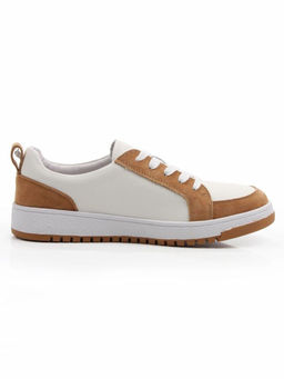03-C934-5 WHITE/BROWN Кеды кожаные женские (натуральная кожа, натуральная замша)
