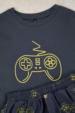 Antrasit Pamuklu Bask?l? Orme Erkek Cocuk Alt-Ust Pijama Tak?m? TKDAW26PT00013 - Trendyolmilla фото 2