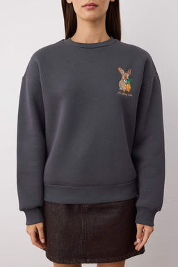 Antrasit Animal Nak?sl? Regular/Normal Kal?p Kal?n Ici Polarl? Orme Sweatshirt TWOAW24SW00196