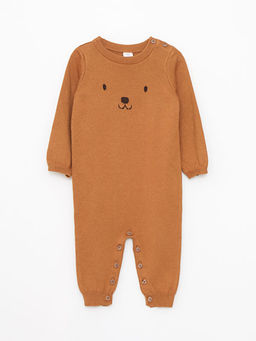 Bisiklet Yaka Uzun Kollu Desenli Erkek Bebek Triko Tulum