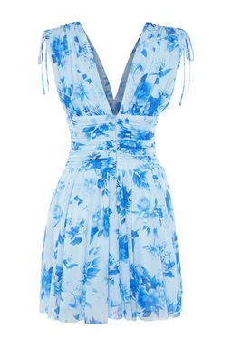 TRENDYOLMILLA Pembe-Cok Renkli A-Kesim Cicek Desenli Orme K?sa Abiye Gece Elbise TPRSS23EL00208 фото 9