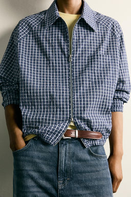 SOBRECAMISA CUADROS RELIEVE / Azul - Zara фото 7