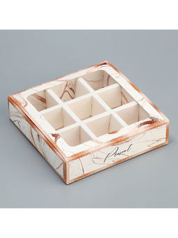 Цена за 5 шт. Коробка для конфет, кондитерская упаковка, 9 ячеек, «Мрамор», 14.5×14.5×3.5 см