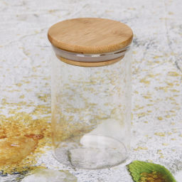 Цена за 2 шт. Банка для продуктов стеклянная 250мл "Хай-Тек" с бамбуковой крышкой 6,5*10см