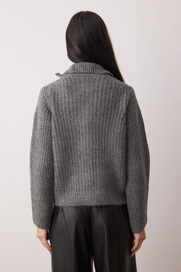 Wardrobe Essentials Antrasit Fermuarl? Yumusak Dokulu Genis Kal?p Triko H?rka|TWOAW26HI00049