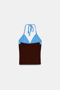 TOP HALTER COMBINADO / Marr?n-Azul - Zara фото 7