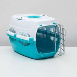 Переноска для животных до 9 кг Пижон, металлическая дверь, 43х29х27,5 см, бело-бирюзовая  фото 5