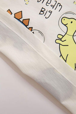 Пижамный комплект из чесаного хлопка с длинными рукавами и принтом для маленьких мальчиков - Defacto фото 5