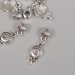 Цена за 5 шт. Бейл с подвеской металл для творчества «Конфета на палочке», серебро, 2.7×1 см