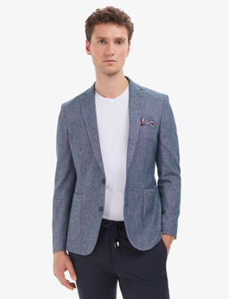 Lacivert Ex. Slim Fit Keten Pamuk Kar___ml_ Ceket