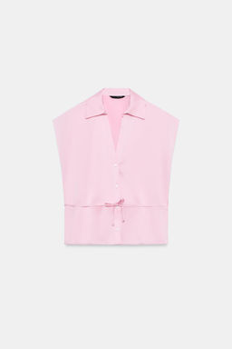CAMISA SATINADA MANGA CORTA CINTUR?N / Rosa