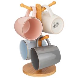 НАБОР КРУЖЕК BRONCO SOLO 4 ШТ НА ДЕРЕВЯННОЙ ПОДСТАВКЕ МИКС ЦВЕТОВ