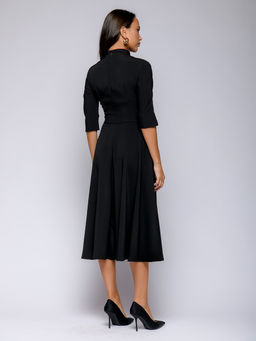 Платье черное длины миди с красной вставкой - 1001dress фото 4