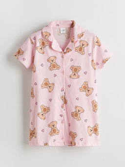 G?mlek Yaka Ay? Teddy Bask?l? K?z ?ocuk ?ortlu Pijama Tak?m?