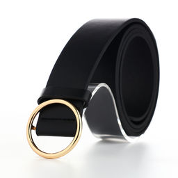 Ремень женский 110×3.5 см, круглая пряжка-затяжка металл, золотистая, чёрный