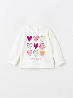 Bisiklet Yaka Bask?l? K?z Bebek Sweatshirt