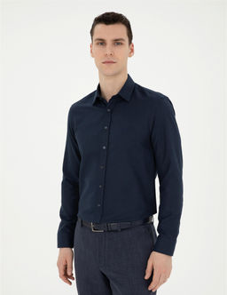 Lacivert Slim Fit Uzun Kollu G_mlek