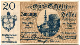 Банкнота 20 геллеров 1920 года Австрия  Пёхларн (нотгельд)