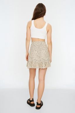 Cok Renkli Bask?l? Volanl? Yuksek Bel Mini Esnek Orme Etek TWOSS21ET0010