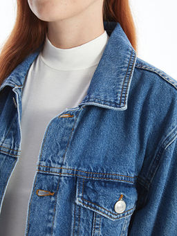 G?mlek Yaka Oversize Kad?n Jean Ceket