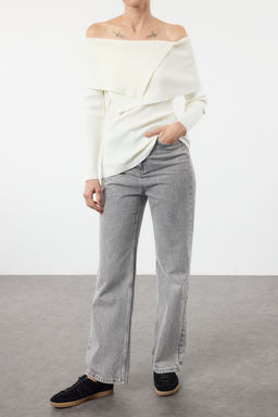 Ekru Carmen Yaka Basic Triko Kazak TEDAW25KZ00023 - Trendyolmilla фото 2