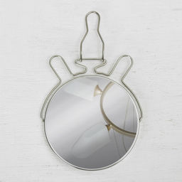 Зеркало настольное, с увеличением х2, круглое, настенное, двустороннее, 16×18 см, (d=14 см), металлическое