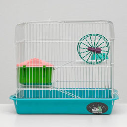Клетка для грызунов Пижон №3, с 2-я этажами, укомплектованная, 33 х 24 х 28 см, бирюзовая  фото 3