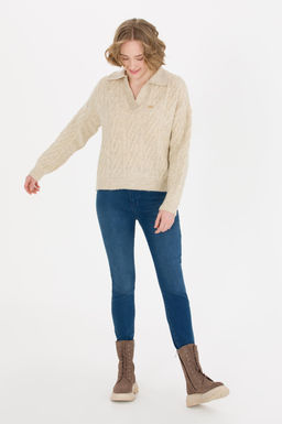 U. S. Polo Assn Женский свитер из меланжевого камня с v-образным вырезом