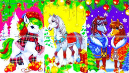 Цена за 6 шт.Полотенца вафельные Новогодние "Игривые Лошадки"