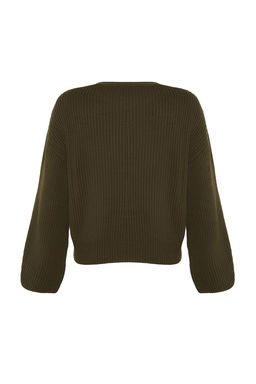 Haki Crop Genis Kal?p Ispanyol Kol Triko Kazak TWOAW20KZ0743