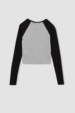 Облегающая футболка Cool Blink с круглым вырезом и длинными рукавами в рубчик - Defacto фото 10