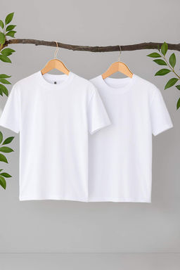 Beyaz-Beyaz 2li Paket %100 Pamuk Basic Dik Yaka Orme T-Shirt TWOSS20TS1500