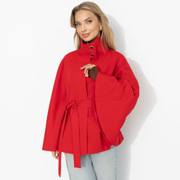 Жакет‑кейп на подкладе, Дикое притяжение (с поясом, красный) - Charutti фото 4