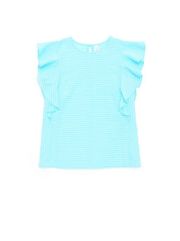 CONTE Блузка в полоску с широкими воланами LBL 1093 aqua blue-white