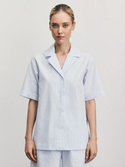 Рубашка с коротким рукавом из фактурного хлопка / Zarina  фото 3