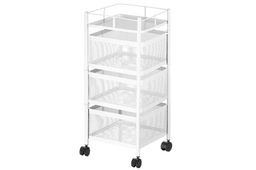 Этажерка 3-х ярусная 27*27*64 см Белая с выдвижными корзинами, на колесиках, металлическая - Elan gallery фото 5