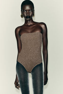 METALLIC THREAD BANDEAU BODYSUIT - Zara фото 2