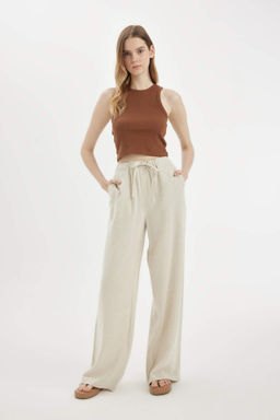 Wide Leg Genis Bol Paca Uc Cepli Normal Bel Basic Duz Standart Boy Keten Kar?s?ml? Pantolon - Defacto фото 2