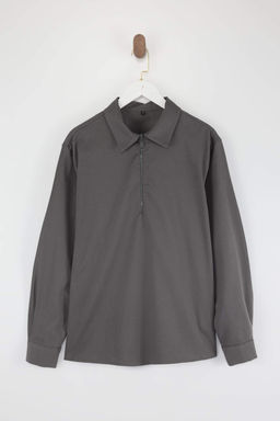 Antrasit Regular Fit Gabardin Polo Yaka Erkek Gomlek TMNSS26GO00003 - Trendyolmilla фото 4