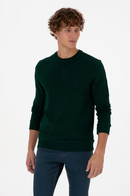 Erkek Regular Fit Bisiklet Yaka Koyu Ye_il Sweatshirt