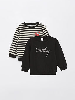 Bisiklet Yaka Bask?l? K?z Bebek Sweatshirt 2li