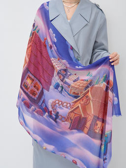 Большой, красивый двусторонний палантин с рисунком в стиле арт-декои необычной текстурой ткани.