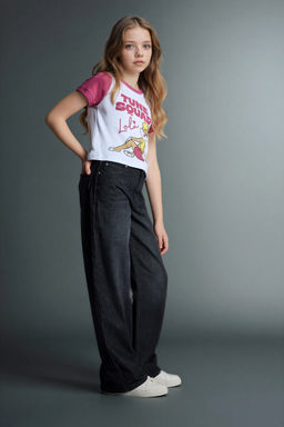 %100 Pamuk 90s W_de Leg Geni_ Pa_a Jean Pantolon K_z _ocuk
