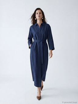 Ku?akl? Keten Kar???ml? G?mlek Elbise