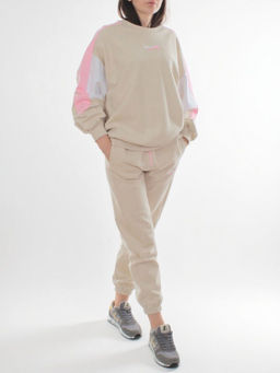 3160/3161 BEIGE/PINK Костюм спортивный женский (95% хлопок, 5% эластан)