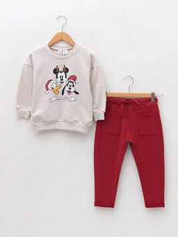 Bisiklet Yaka Uzun Kollu Disney Bask?l? Erkek Bebek Sweatshirt ve Pantolon 2li Tak?m