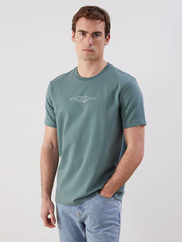 Bisiklet Yaka Bask?l? Penye Erkek Ti??rt