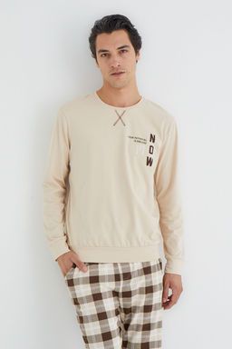 TRENDYOL MAN Bej Regular Fit Ekose Orme Pijama Tak?m? TMNAW25PT00058 - Trendyolmilla фото 3